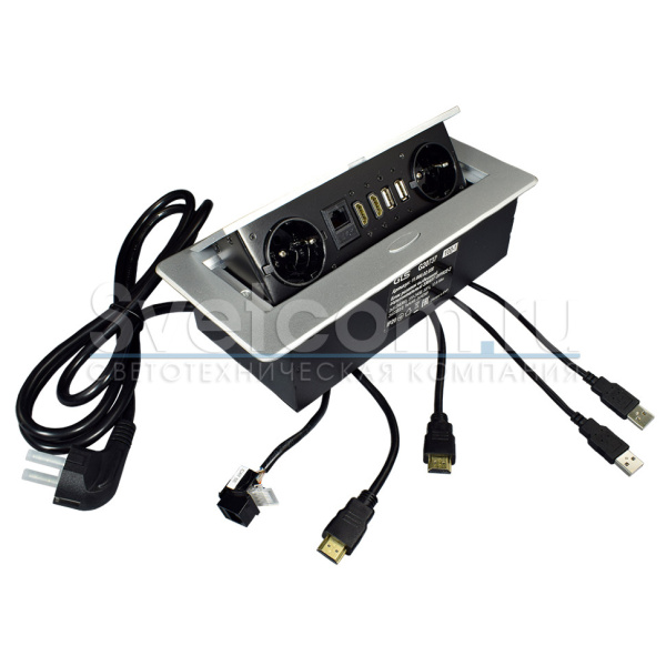 Горизонтальная, 2хEURO+2хUSB A+RJ45+2хHDMI, полуавтомат, серый, 265х118х65мм, металл, GLS