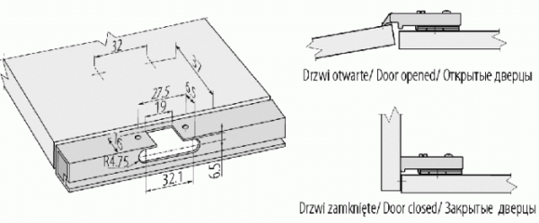 GTV Петля накладная для алюмин. рамок с клипом, с планкой 0мм, с доводчиком, БЕЗ еврошурупа
