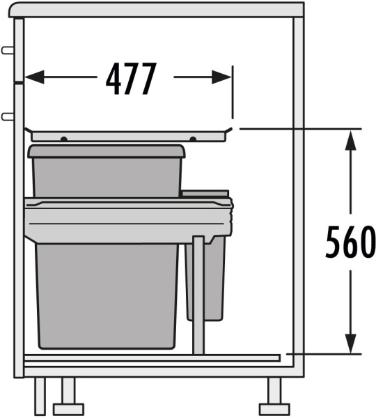 Комплект контейнеров для мусора "Euro Cargo 30", 1х35л, 1х7л, 268x477x560мм, в шкаф 300мм