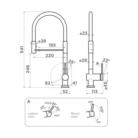 Смеситель Kanto-2 Plus-SB-LG-BL, латунь, светлое золото/черный гибкий шланг