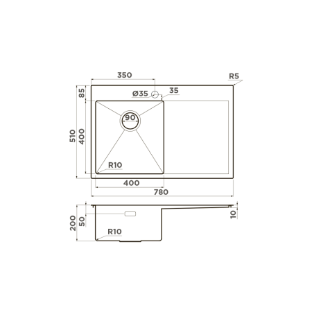 Мойка Akisame 78-LG-L, нержавеющая сталь, светлое золото  