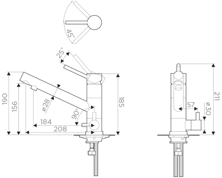 Смеситель Tonami-GR, латунь/гранит, Leningrad grey/хром