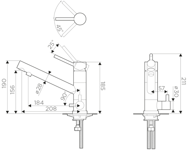 Смеситель Tonami-BE, латунь/гранит, ваниль/хром