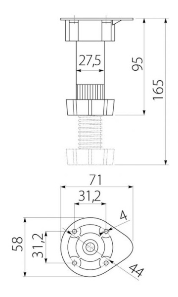 Опора регулируемая, h=95-165мм, нагрузка 60 кг, разборная. черная, GTV