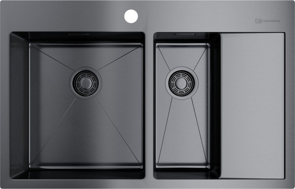 Мойка Akisame 78-2-GM-L, нержавеющая сталь, вороненая сталь  