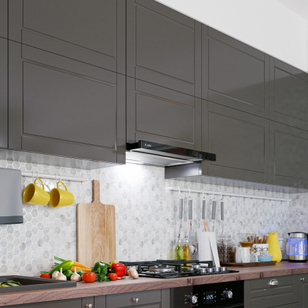 Вытяжка встраиваемая телескопическая HIDE 600 BLACK, 60см, б/угольного фильтра, черный, Lex