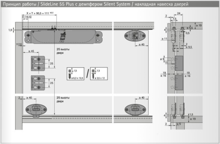 Верхний направляющий элемент с фиксатором SLIDE LINE 55 PLUS, пластик, серый