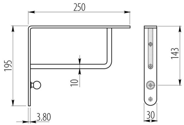 Полкодержатель стальной, укрепленный, с вешалкой, 30кг на пару, инокс, GTV