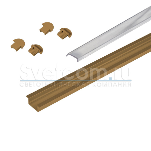 Профиль врезной 22х6х2000мм, лента ≤10мм, золото (диффузор полуматовый, 4 заглушки), GLS