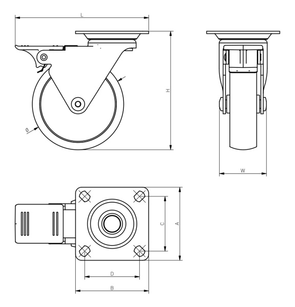 Опора колесная с площадкой, d=35мм, со стопором, черный, 40кг/шт, GTV