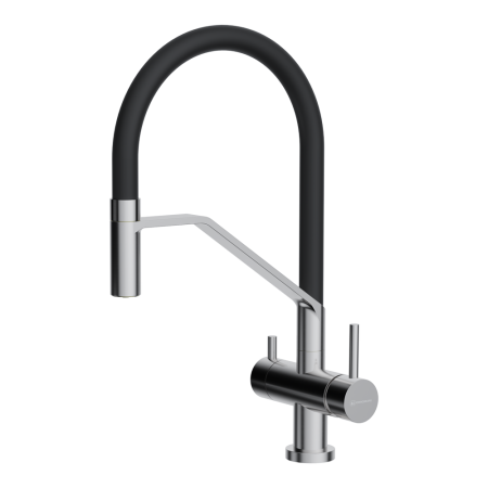 Смеситель Akeno-BN-BL, латунь, нержавеющая сталь/черный гибкий шланг