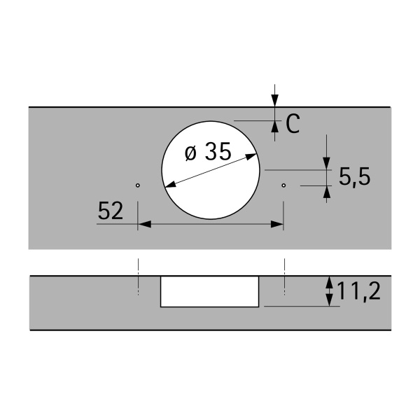 Петля INTERMAT 9936, внутренняя, +45°/95°, чашка TH42, d=35мм