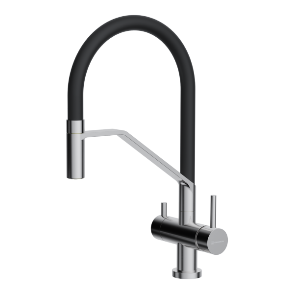 Смеситель Akeno-BN-BL, латунь, нержавеющая сталь/черный гибкий шланг