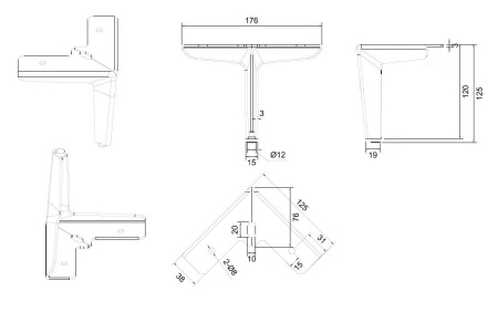 Опора нерегулируемая, h=125мм, металл, брашированный никель, JET