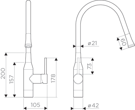 Смеситель Yatomi-BN-GR, латунь, нержавеющая сталь/серый шланг