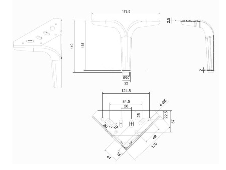 Опора нерегулируемая, h=140мм, металл, брашированный никель, JET