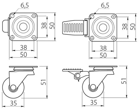 Опора колесная с площадкой, d=35мм, со стопором, прозрачный, 25кг/шт, GTV