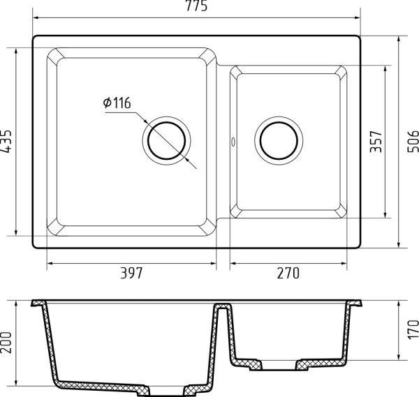 Мойка GranFest PRACTIK 780K, 775х506 мм, кашемир