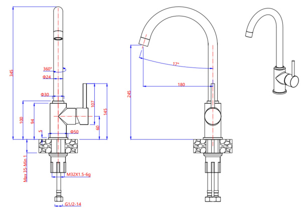 Смеситель GranFest 3650, d=50 мм, иней