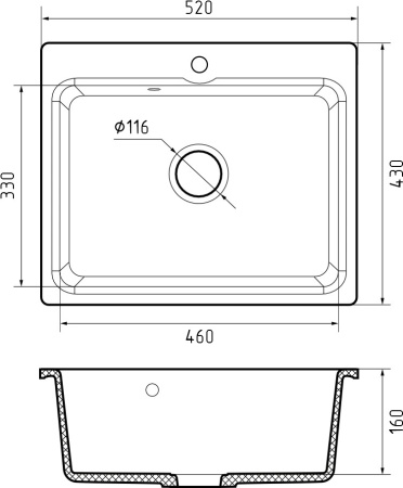 Мойка GranFest SMART 520, 520х430 мм, песочный (без сифона) 