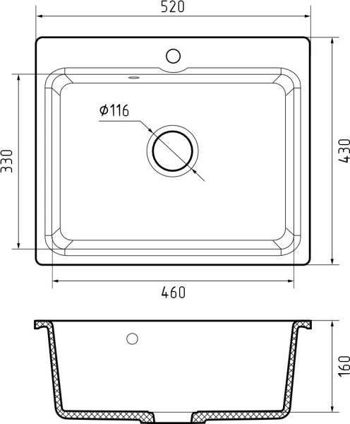 Мойка GranFest SMART 520, 520х430 мм, бежевый (без сифона) 