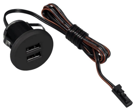 Встраиваемая 2хUSB-A, 5В/2.1А (1х2.1А/2х1.05А), вход 12В, Ø37мм, черный, IP20, GLS