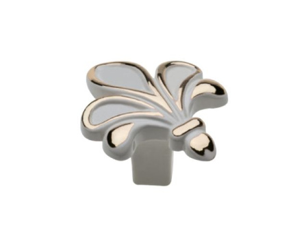 Ручка-кнопка, ROYAL3, 44х35х26мм, металл, белый/золото, GTV