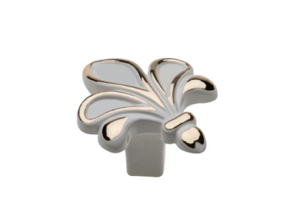 Ручка-кнопка, ROYAL3, 44х35х26мм, металл, белый/золото, GTV