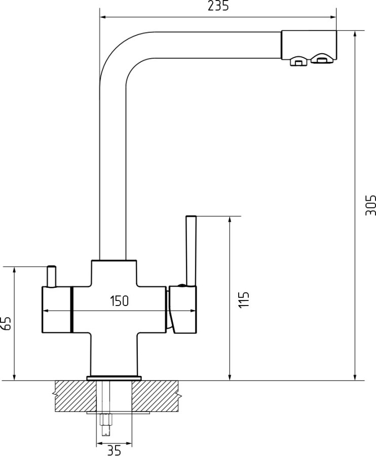 Смеситель GranFest Quarz Z-5423, с краном питьевой воды, песочный