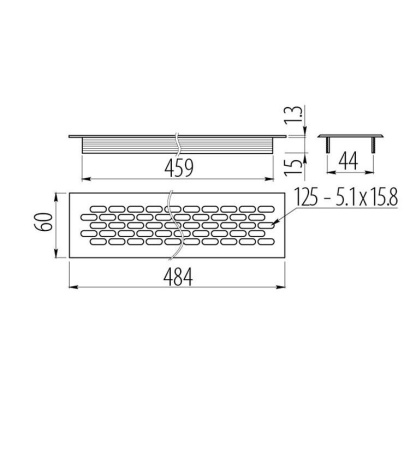 Вентиляционная решетка для цоколя, 484х60мм, алюминий, серебро, GTV