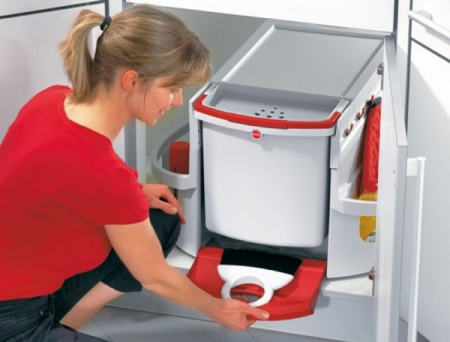 Система сортировки "Rondo", 2х20л, 1х12,5л, 336x700x406мм, в угловой шкаф, пластик, серый