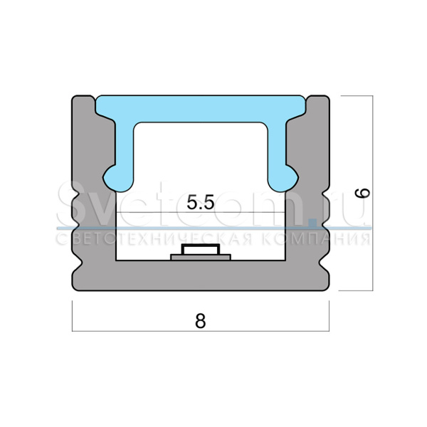 Профиль накладной 8х6х3000мм, лента ≤5мм, алюминий (диффузор полумат., 3+3 заглушки+6 клипс)