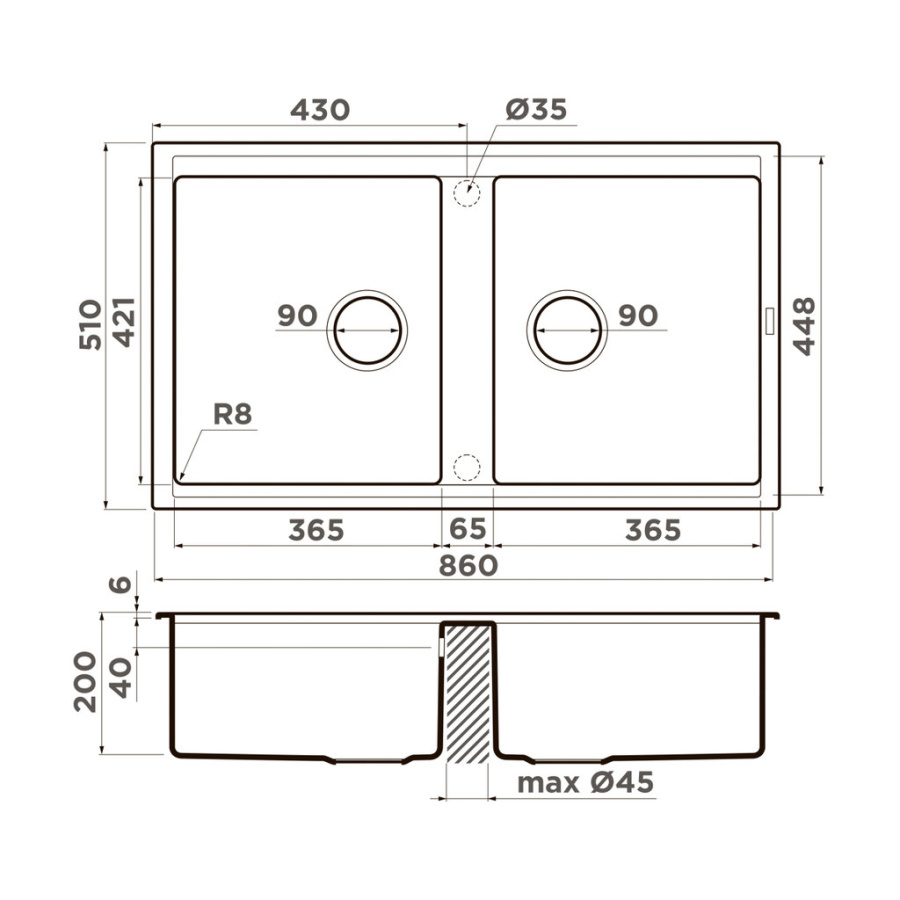 Мойка Kitagawa 86-2-GB, Artceramic/графит