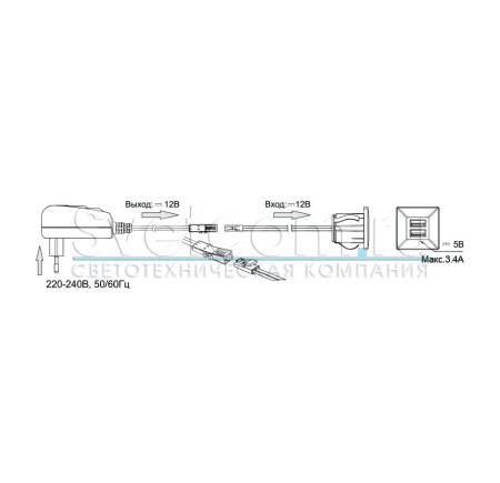 Встраиваемая 2хUSB-A, 5В/2.1А (1х2.1А/2х1.05А), вход 12В, квадрат 37х37, серебро, IP20, GLS