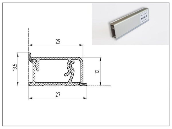 Плинтус кухонный алюминиевый, L=3050мм, прямоугольный, серебро/63