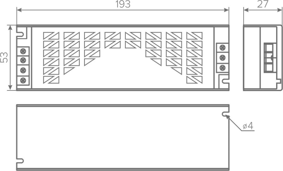 Трансформатор 150W/24V, IP20, компактный, без шнура, металлический, MAX AQ