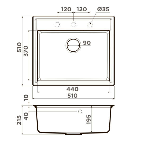 Мойка Daisen 51-BL, Artgranit/черный