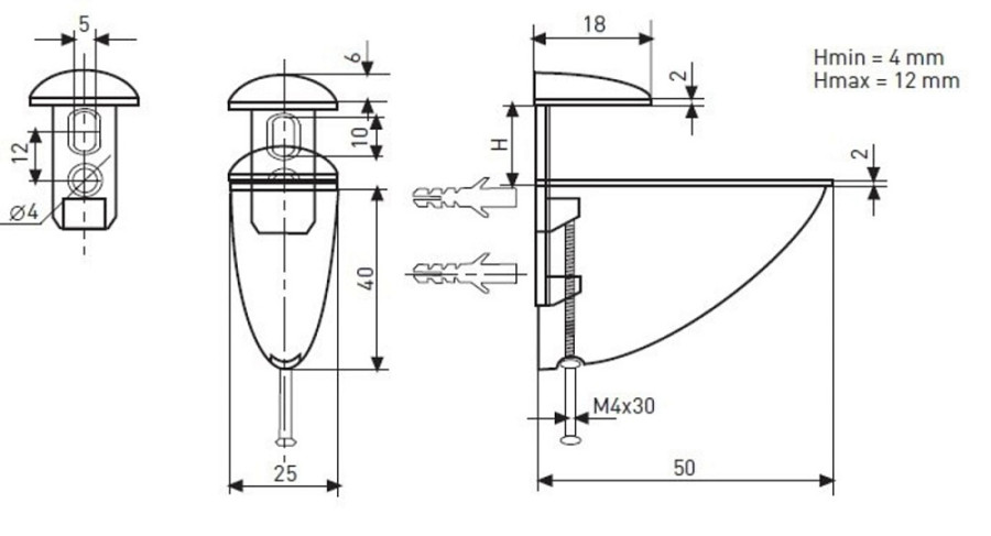 Полкодержатель 304 для ДСП, стекла и пластика, h=12мм, 10кг на пару, металл, браш. бронза, JET