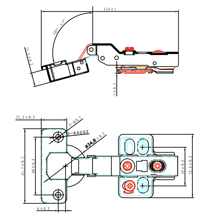 Петля полунакладная 110*, доводчик, планка 3D, 48мм, HISSEN
