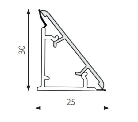 Плинтус гладкий треугольный, 30х25мм, М3500, L=4000мм, алюминий