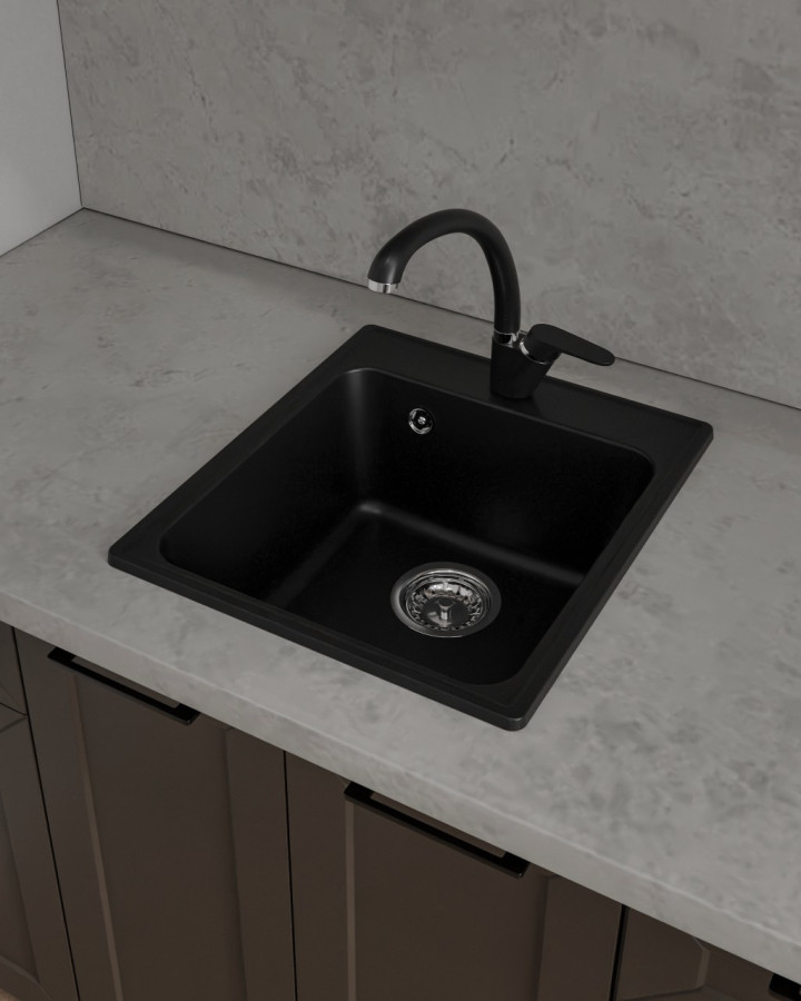 Мойка ЭкоМ 4248, 420х480мм, кварц, черный (без сифона)