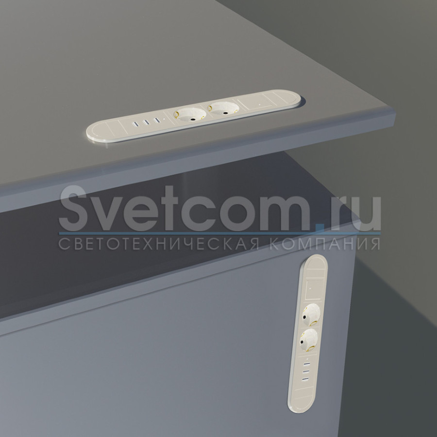 Встраиваемая, 2хEURO+2хUSB A+1хUSB C, белый, кнопка выкл., 272х54х45 мм, алюм./пластик, GLS