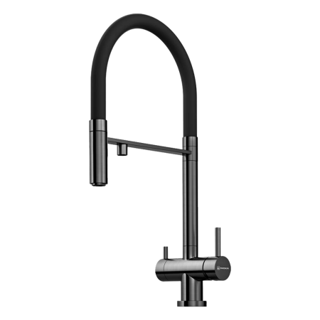 Смеситель Kanto-GM-BL, латунь, вороненая сталь/черный гибкий шланг