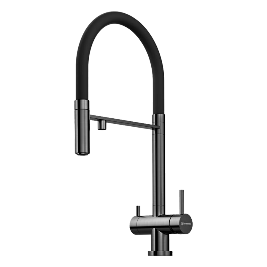 Смеситель Kanto-GM-BL, латунь, вороненая сталь/черный гибкий шланг