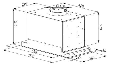 Вытяжка полновстраиваемая Incanto, 60см, б/угольного фильтра, черный матовый/стекло черное, Konigin