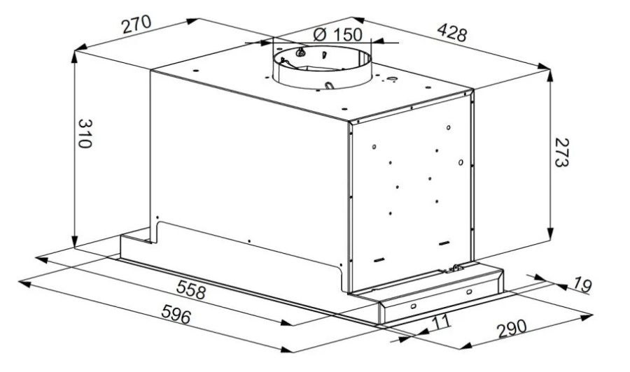 Вытяжка полновстраиваемая Incanto, 60см, б/угольного фильтра, черный матовый/стекло черное, Konigin