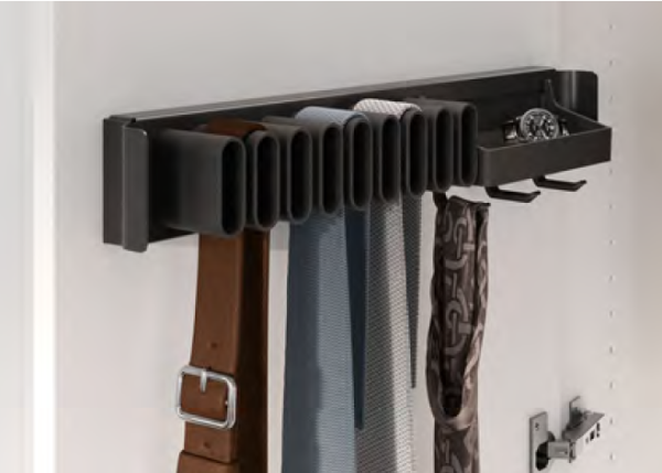 Вешалка для галстуков и ремней, 450мм, D 475мм, фасадная, с полкой, черный, Kessebohmer