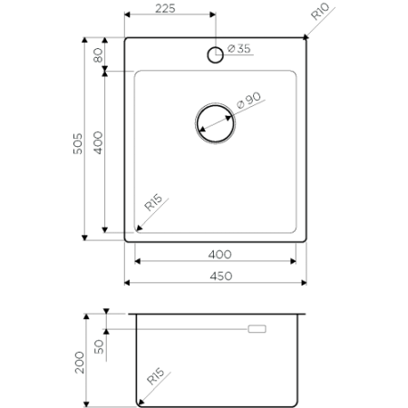 Мойка Amadare 45-IN, нержавеющая сталь, нержавеющая сталь