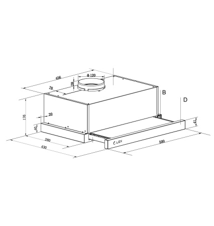 Вытяжка встраиваемая телескопическая HOGAN 500 BLACK, 50см, б/угольного фильтра, черный, Lex