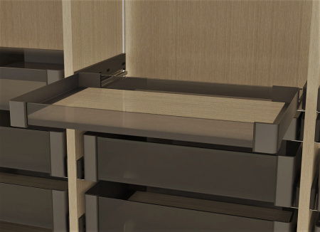 Полка выкатная Конеро, 450х760-820х72 мм, борт стекло, с направл. полн. выдв, шампань, Kessebohmer